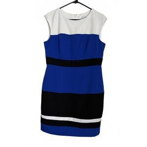 Studio One New York Dress Size 14P Sleeveless Color Block Blue White Black Work